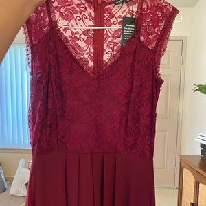 Burgundy lace long formal/prom dress